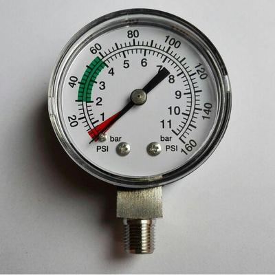 定制塑料外壳不锈钢接头压力表 160psi 11bar yf-50 带红色、绿色