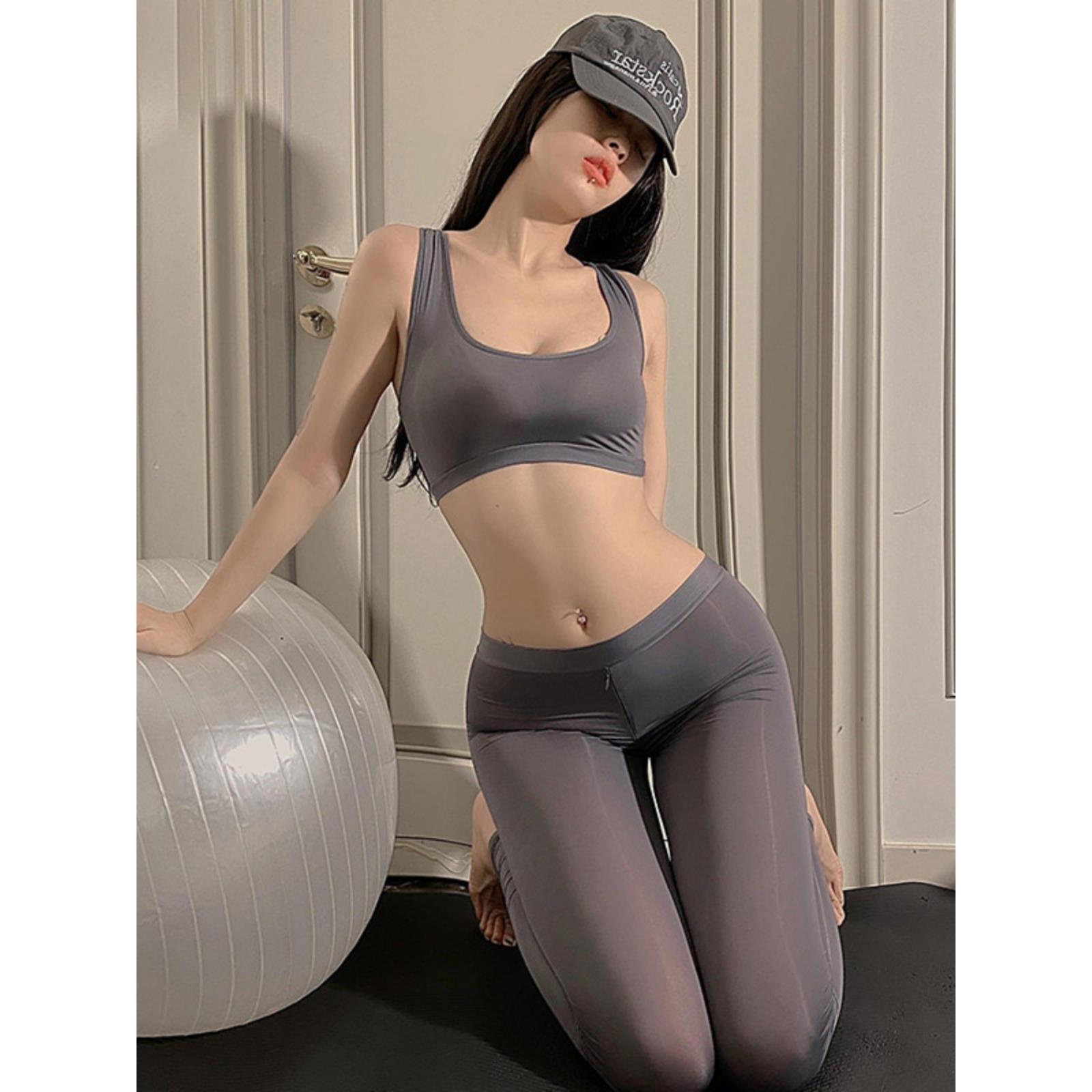 修身瑜伽裤开档女外穿拉链裤大码性感免穿脱薄款健美塑形紧身长裤