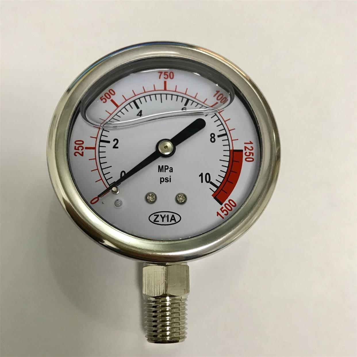 zyia 充油压力表 耐震压力表 YTN-6168 0-10mpa 0-1500psi ZG1/4