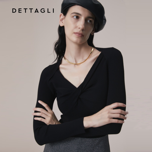 Dettagli迪塔莉秋冬季新款纽结交叉修身针织套衫上衣女