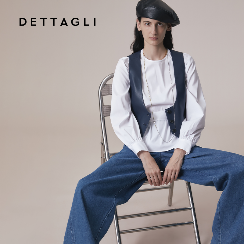 Dettagli/迪塔莉秋冬季新款秋季单品推荐U领蛋白皮星空蓝收腰马甲