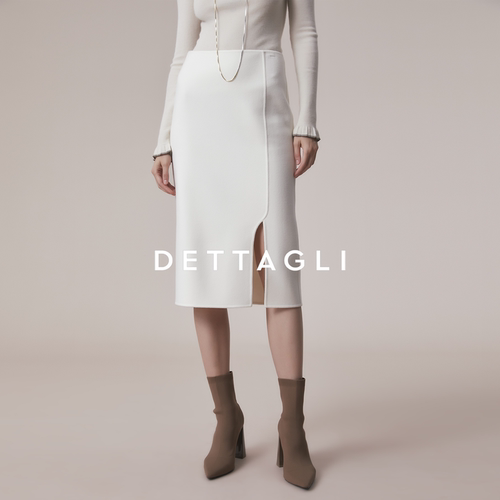 Dettagli/迪塔莉老钱风100支澳毛云朵超白绵羊毛双面呢直筒半裙