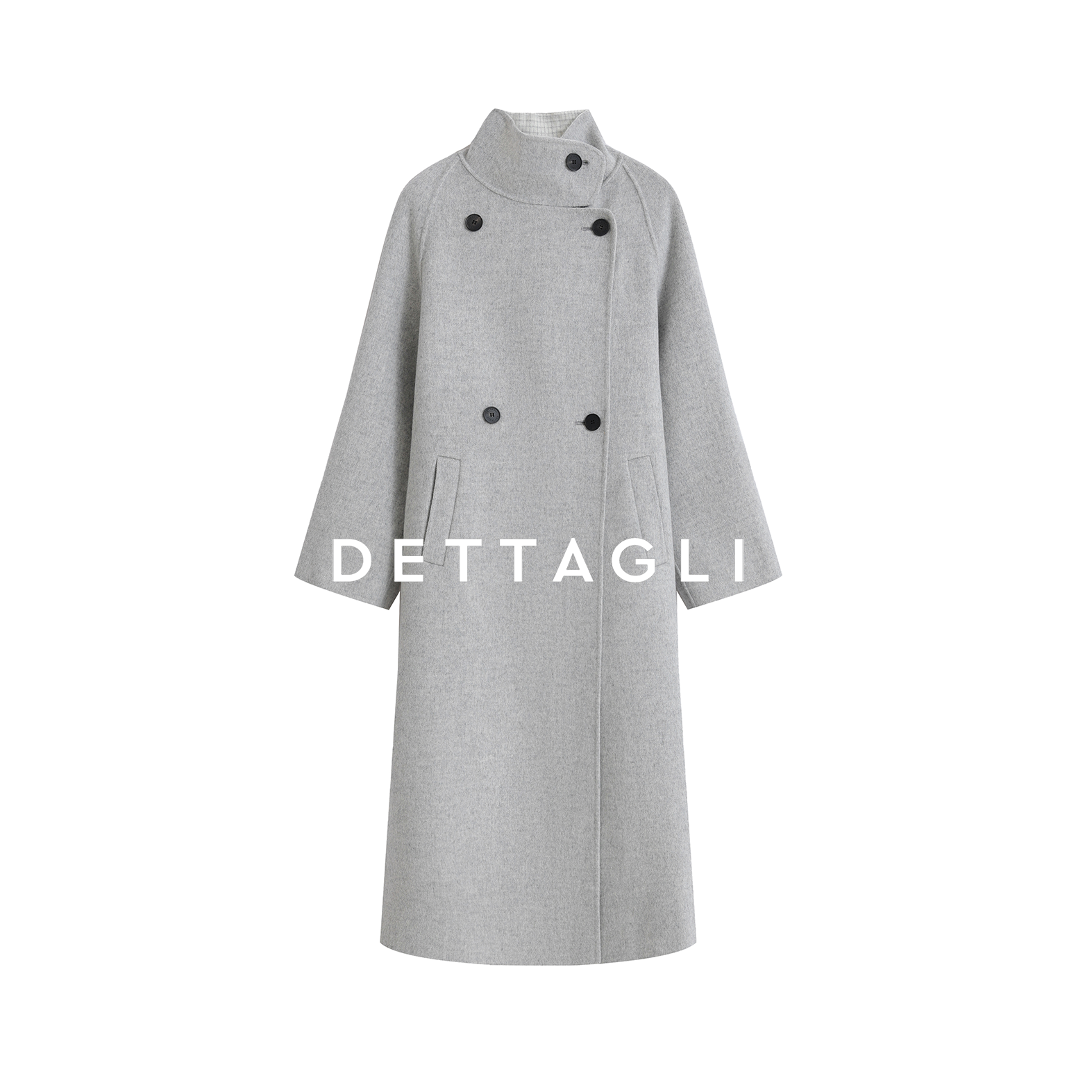 Dettagli/迪塔莉秋冬新款米色系设计款百搭立领插肩袖大衣外套女