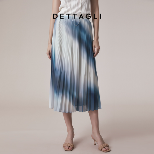 Dettagli/迪塔莉秋季新款休闲渐变条纹直筒时尚出游百褶半身裙女