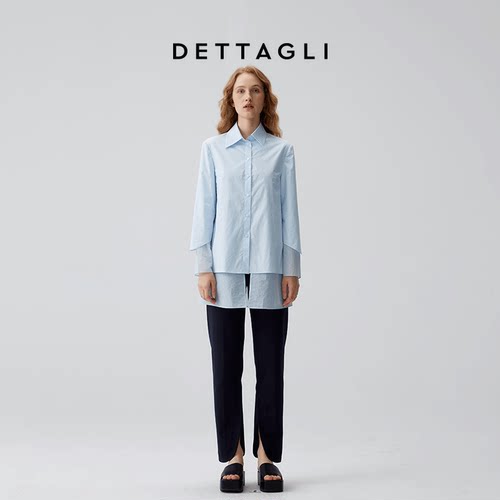 Dettagli/迪塔莉日本进口复古藏青针织罗马布下脚开衩修身直筒裤