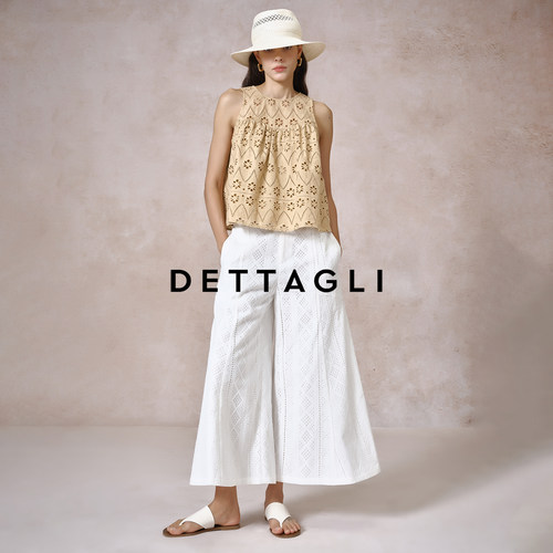 Dettagli/迪塔莉老钱风刺绣镂空印花圆领设计无袖背心短上衣