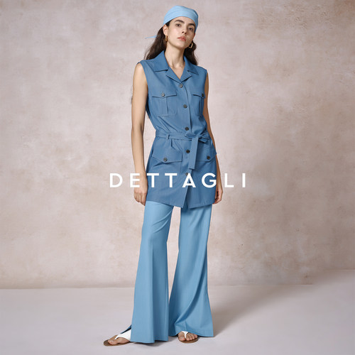 Dettagli/迪塔莉商务风翻领多口袋系带无袖连衣裙