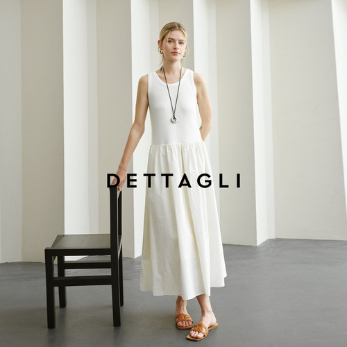Dettagli/迪塔莉高级感老钱风白色度假圆领无袖拼接连衣裙夏季