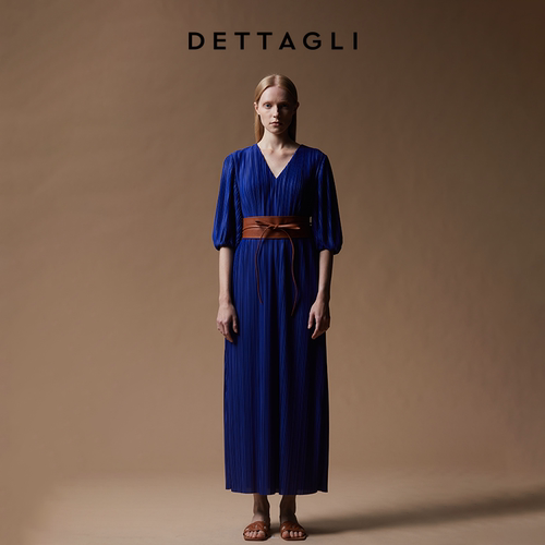 DettagliV领压褶收腰连衣裙