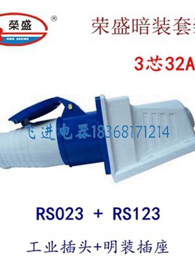 荣盛CEIRSIEC工业防水插头插座RS-023 RS-123 明装 3芯32A 220V