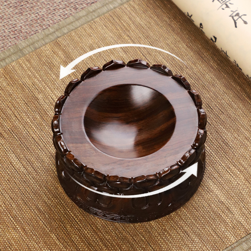 黑檀木水晶球摆件底座可旋转葫芦蛋雕实木工艺礼品摆饰凹面莲花底