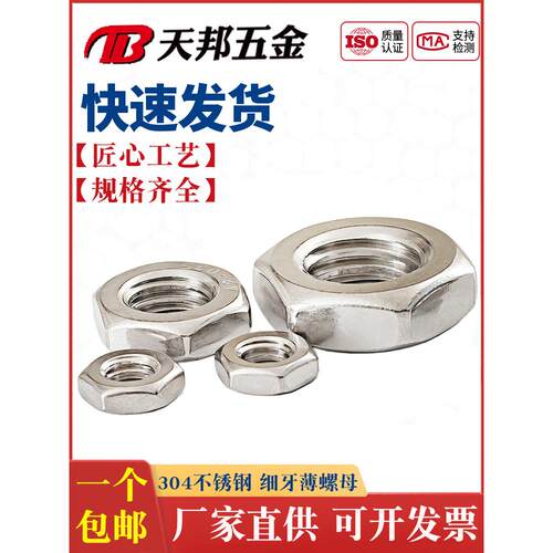 304/316不锈钢细牙反牙薄螺母左旋/左牙螺帽反丝反扣M8M12M14*1.5