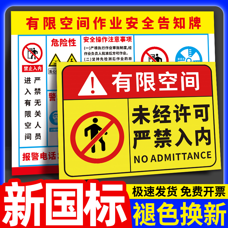 有限空间作业安全告知牌受限密闭空间警示标识牌工厂车间岗位风险