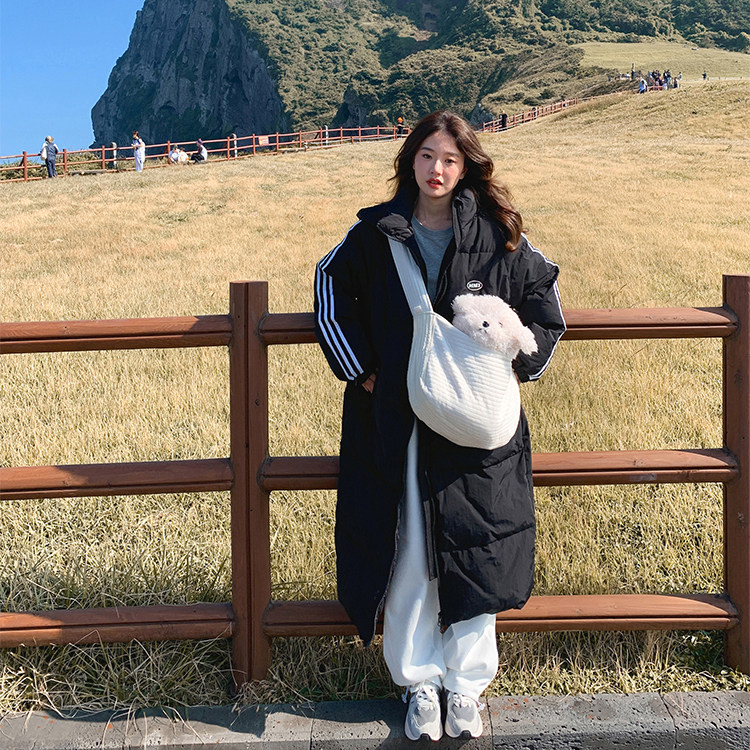 奶fufu羽绒服女2025新款冬季棉服韩系甜美三条杠中长棉衣面包服bf