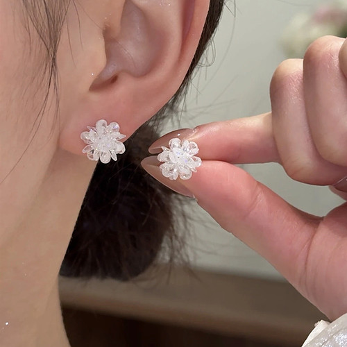 轻奢9999银针锆石小花耳钉