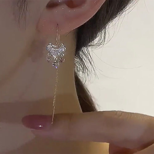 银耳环9999纯银正品高级感平安锁防丢耳线锆石耳饰2024新款潮百搭
