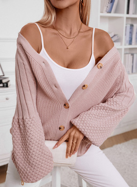 Solid color button knit cardigan jacket纯色纽扣针织开衫外套