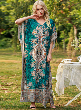 Middle East Large Loose Printed Robe中东大码宽松印花长袍