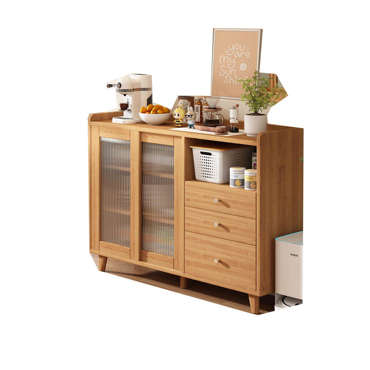 实木餐边柜靠墙一体茶水柜边柜日式复古多层储物柜客厅茶水酒柜子
