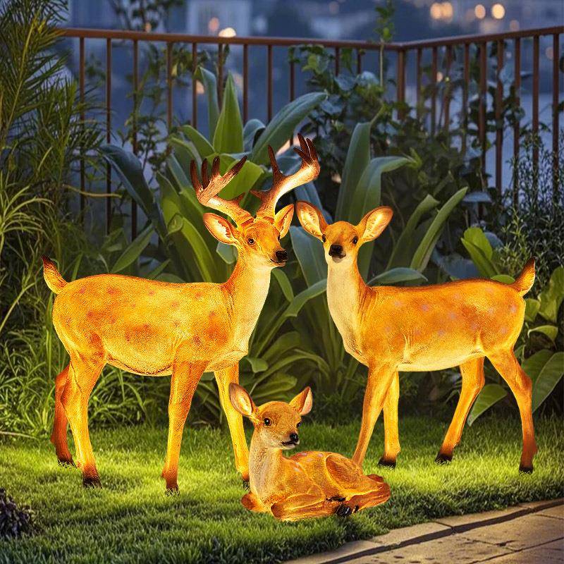 花园PBS别墅公园区田园太小阳风能草坪灯户仿真梅花鹿树脂外灯庭