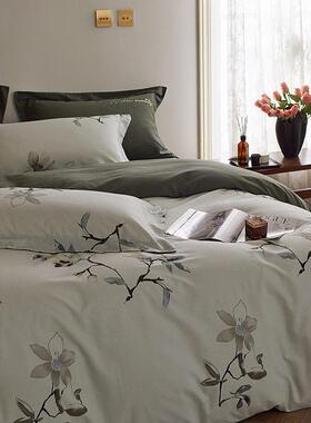 床秋冬美式厚全棉印花加毛双面四件AL101156套花卉款被套纯棉单磨