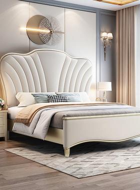 美式实木床TUL轻奢双人米床现代简约色1.815主卧婚床.家白用软包