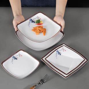 密胺仿瓷料四方脚翘盘塑餐厅菜碟凉子快餐饭店炒菜盖浇饭盘XGO子