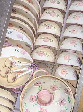 紫花餐陶瓷碗萱家用饭碗菜盘碟颜具值新款碗碗盘套zxh-2023装创意