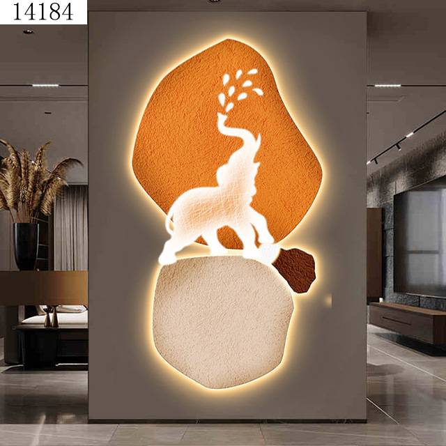 石来运转玄关装饰画灯画寓意好麋鹿挂画现代轻奢入户正对门壁画图片