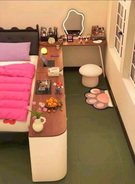 实木卧NJA梳妆台斗柜室一体现代简约化妆桌尾收纳床柜转角书桌化