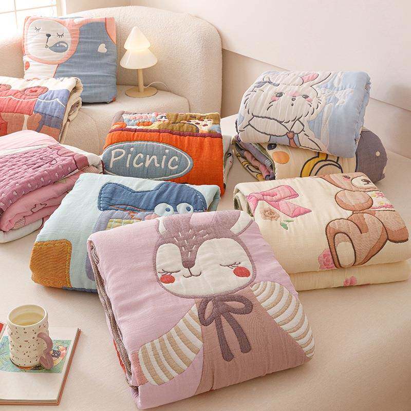 全棉色织花纱布气被子A类柔软亲提儿肤透裸睡单人夏UDP被童卡通被