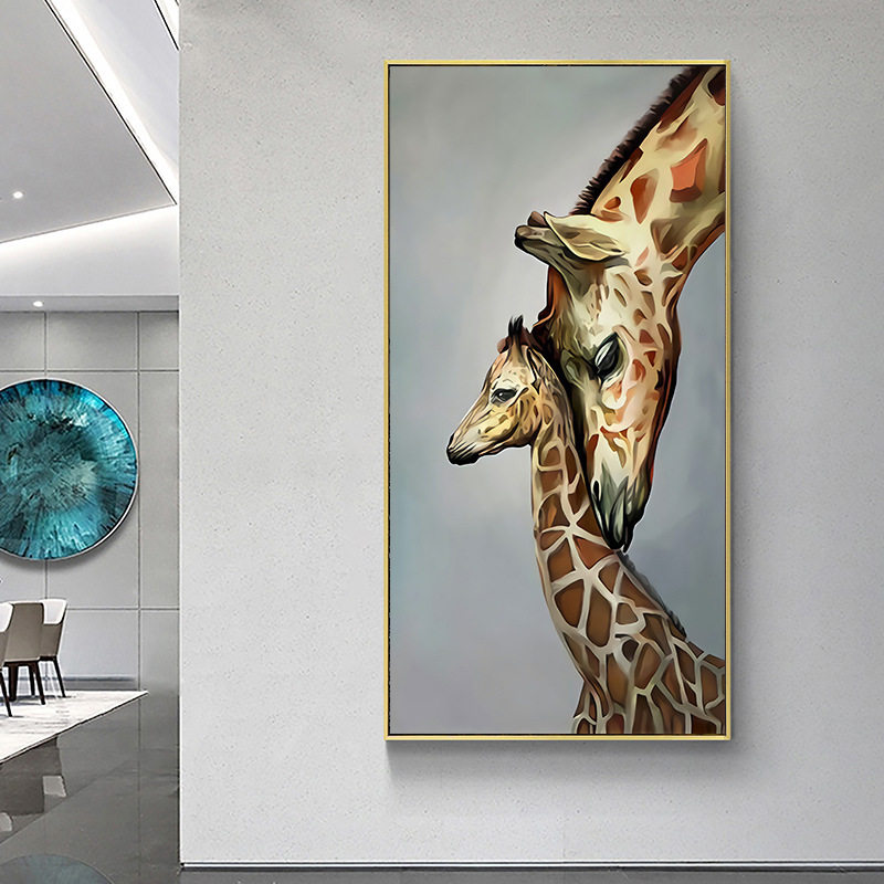现代简约玄关动物装饰画 走廊过道长颈鹿竖版壁画厂家直销挂画