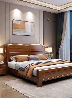 橡胶木榫985卯现代木人床式中.主卧1.518家用简约储物高箱婚床双