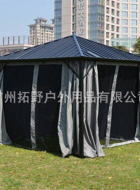 户外亭庭院休闲遮阳凉亭带LED灯欧式别墅宿70976四角凉带亭围布民