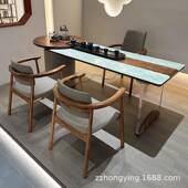 轻奢风胡桃木茶桌设计感诧寂风大班台木茶奢现代轻PSG岩板茶台艺