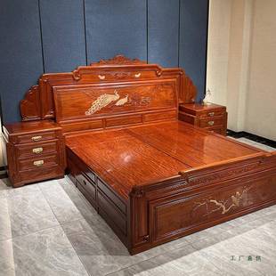 床缅实花梨木双人床大果紫檀中甸式卧室缅花具家1.8米985木大床