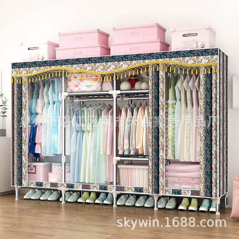 简易布衣柜钢管加粗C加固代0双人加厚全VGA钢架经济型现2523收纳