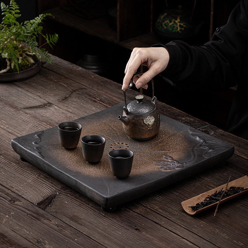 四方归心日式陶瓷蓄排水干泡茶盘