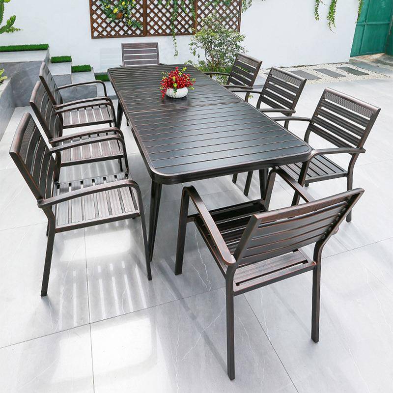 户外角拉伸合天长桌圆伸缩大桌子铝金阳台庭院露休闲全FFA铝板餐