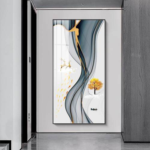 现轻奢户玄关装D679饰约画壁画代简线条抽象大入气走廊过道挂画玄