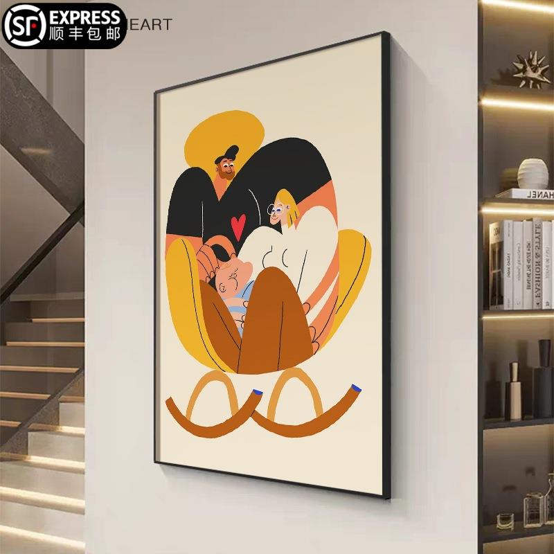 奶油风一家三口客装饰温馨卧室床头儿NFJ厅房童壁画系画玄关挂画