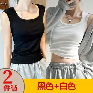 简约百搭方领无袖 美背 背心女修身 打底显瘦防走光纯色上衣大码