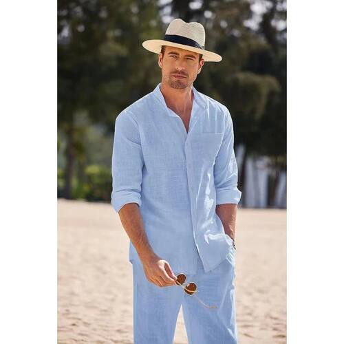 Leisure beach shirt and pants loose set 休闲沙滩衬衫长裤套装