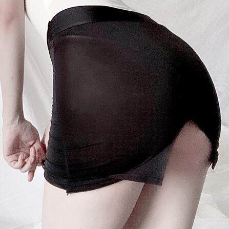 Solid color perspective fun short skirt 纯色透视修身情趣短裙
