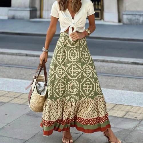 Printed loose patchwork large hem skirt 印花宽松拼接大摆裙女