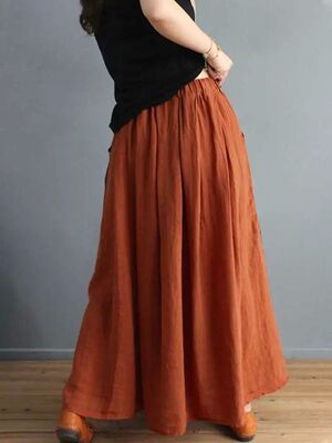 Elastic waistband color blocking skirt宽松松紧腰拼色半身裙女