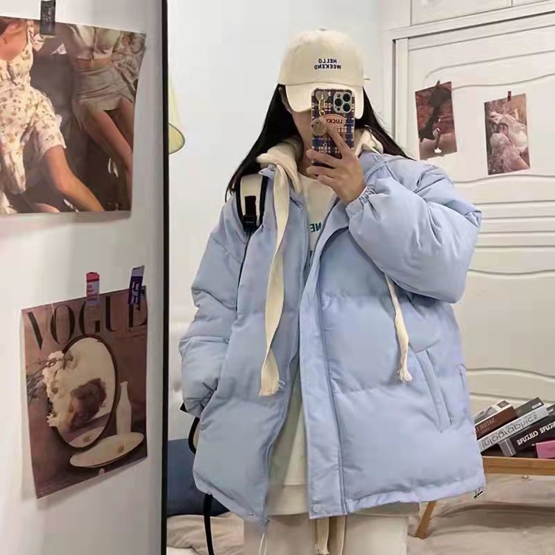 冬季假两件棉服女新款连帽棉袄韩版宽松韩版学生加厚面包外套棉衣