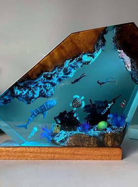 海底树脂灯鲸鱼海龟人类潜水创意小夜灯个性家居爆款装饰独特礼物