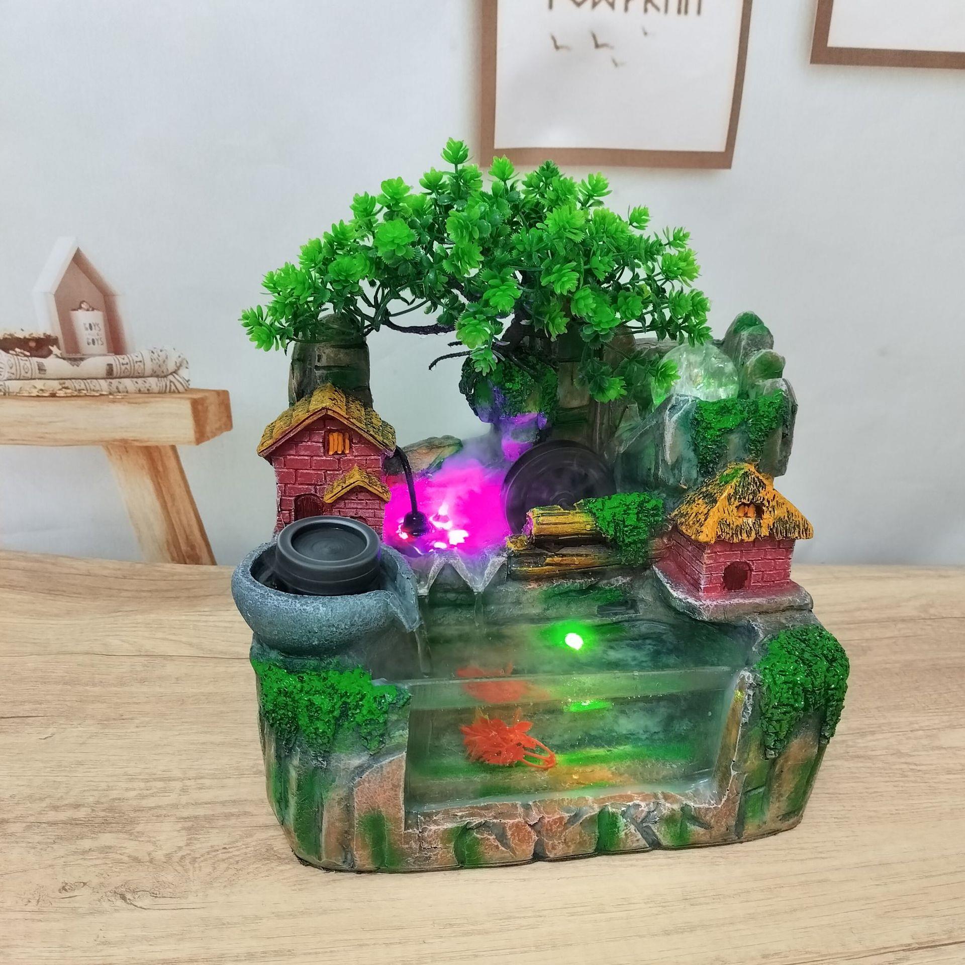 树脂假山流水喷泉风水轮创意加湿器室内装饰桌面风水轮水景摆件