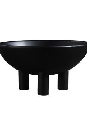 极简黑白陶瓷高脚三脚果碗北欧软装售楼样板间饰品玄关家居摆件